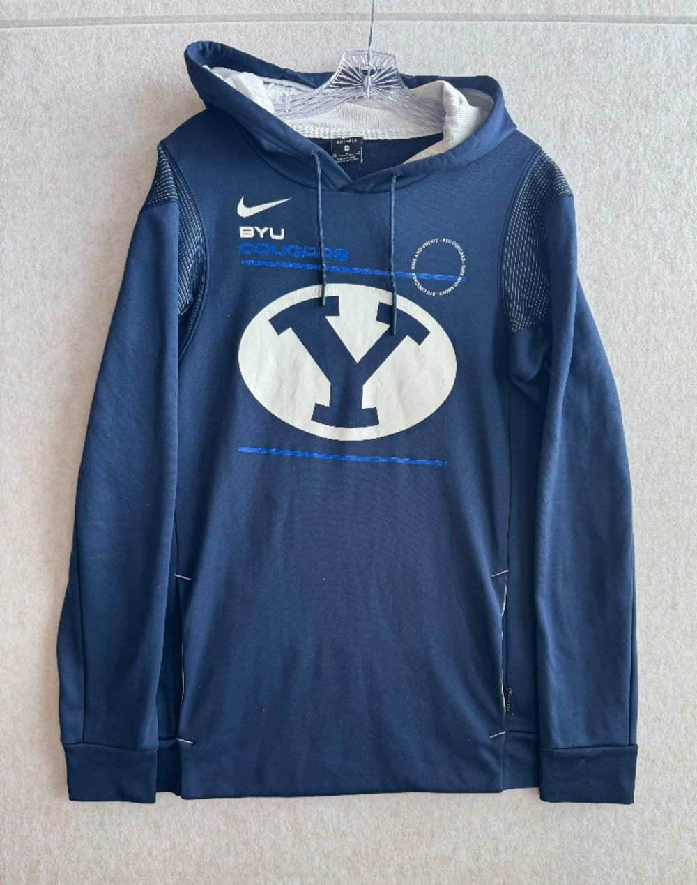 Nike Dri-Fit BYU Cougars Hoodie Mens M Navy Blue On-Field Pullover Sweatshirt